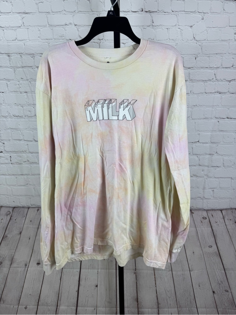 “MILK" Pastel Tie Dye Long Sleeve Graphic T-Shirt - Size XL